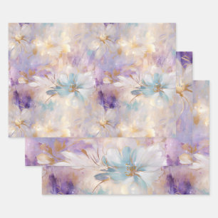 Lavender Purple Gold Glam Floral Bridal Shower Wrapping Paper Sheet