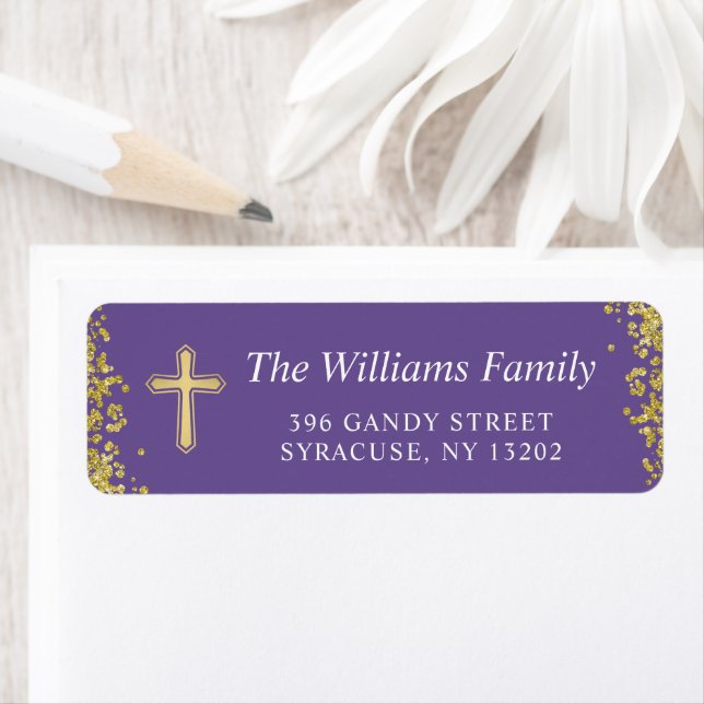 Lavender Purple Gold Religious Return Address Label (Insitu)