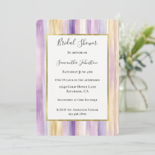 Lavender Purple Gold Stripes Bridal Shower Invitation