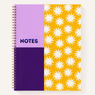 Lavender Purple Gold Sunburst Swirl Notebook - L