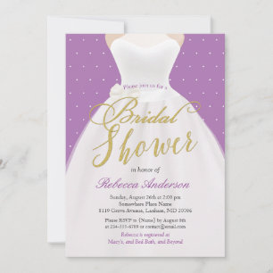 Lavender Purple Gold Wedding Dress Bridal Shower Invitation