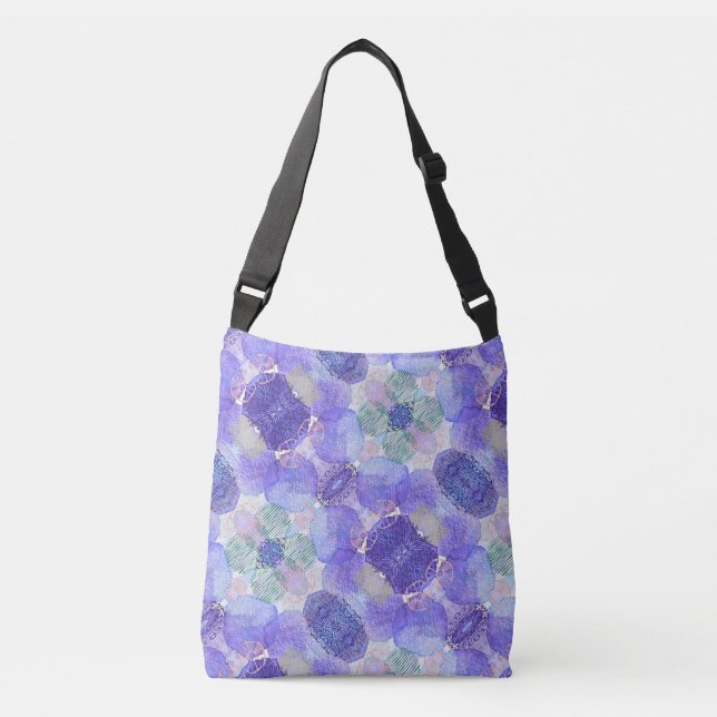 Lavender purple, Green abstract floral  Crossbody Bag (Front)