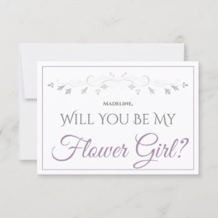 Lavender Purple & Grey Be My Flower Girl Card