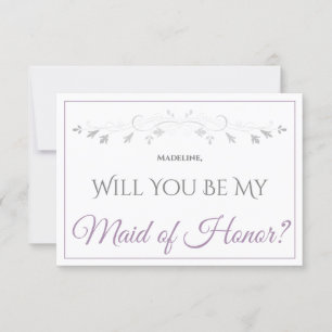 Lavender Purple & Grey Be My Maid of Honour Card