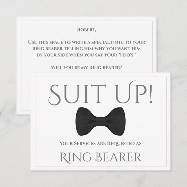 Lavender Purple & Grey Be My Ring Bearer Card (Front/Back)