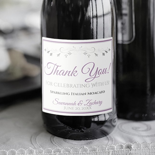Lavender Purple & Grey Elegant Wedding Thank You Sparkling Wine Label (Creator Uploaded)