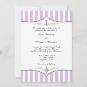 Lavender Purple Grey Nautical Wedding Invitation