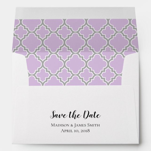 Lavender Purple Grey Quatrefoil Save The Date Envelope (Back (Bottom))