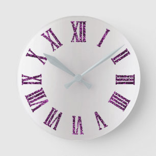 Lavender Purple Grey Silver Ombre Minimal Black Round Clock
