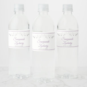 Lavender Purple & Grey Wedding Water Bottle Labels