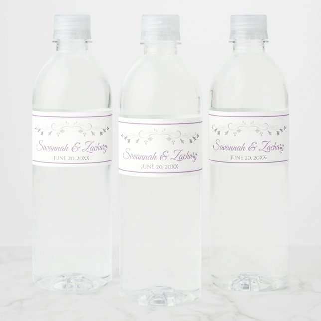 Lavender Purple & Grey Wedding Water Bottle Labels (Bottles)