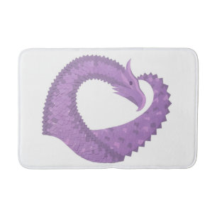 Lavender purple heart dragon on white bath mat