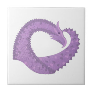 Lavender purple heart dragon on white ceramic tile