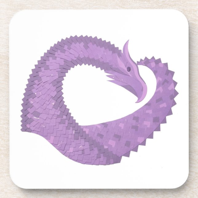 Lavender purple heart dragon on white coaster (Front)