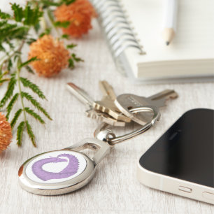 Lavender purple heart dragon on white key ring