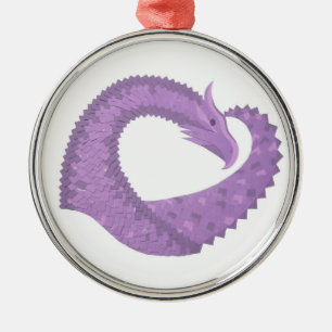 Lavender purple heart dragon on white metal ornament
