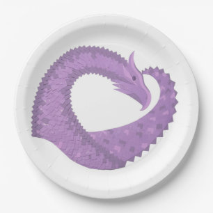Lavender purple heart dragon on white paper plate