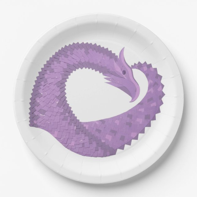 Lavender purple heart dragon on white paper plate (Front)
