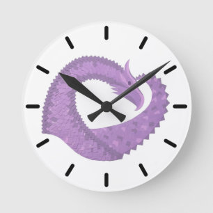 Lavender purple heart dragon on white round clock