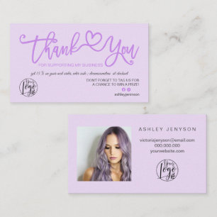 Lavender purple heart photo logo order thank you business card
