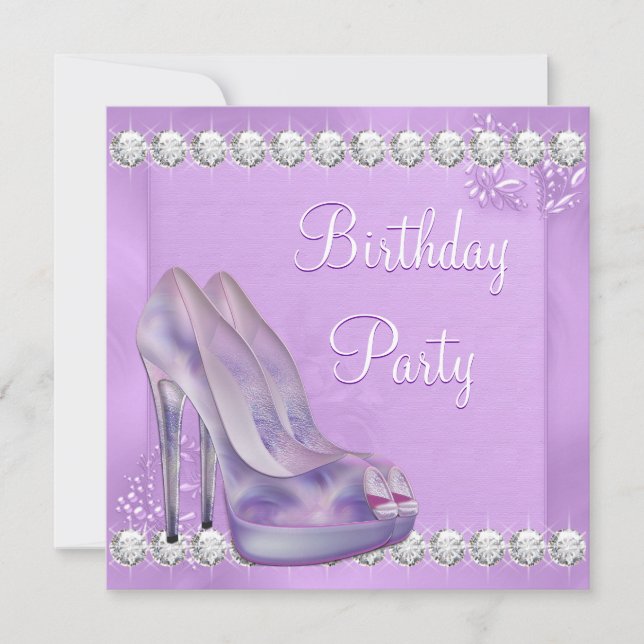 Lavender Purple High Heel Shoe Birthday Party Invitation (Front)