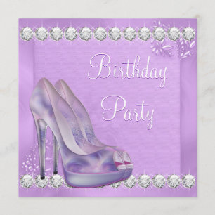 Lavender Purple High Heel Shoe Birthday Party Invitation
