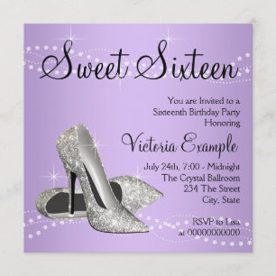 Lavender Purple High Heels Sweet 16 Party Invitation