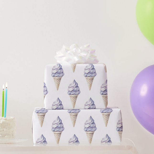 Lavender Purple Ice Cream Cones Birthday Wrapping Paper (Party Gifts)