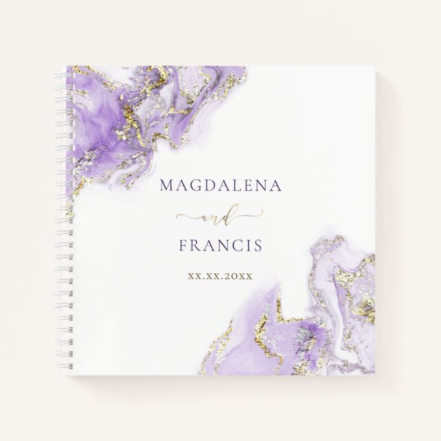 lavender purple ink marble wedding Guest Book (Front)