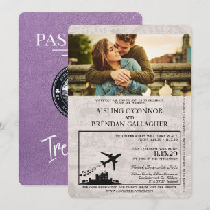 Lavender Purple Ireland Passport Wedding Invitation