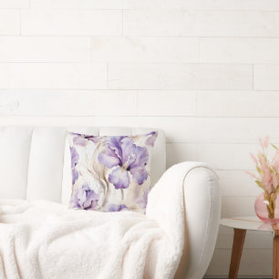 Lavender Purple Iris Flowers Cushion