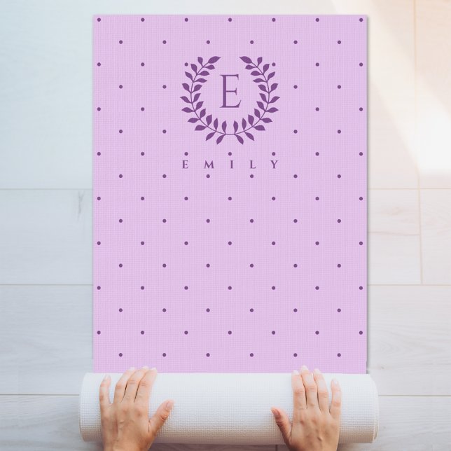 Lavender Purple Laurel Monogram Polka Dots Pattern Yoga Mat (Creator Uploaded)