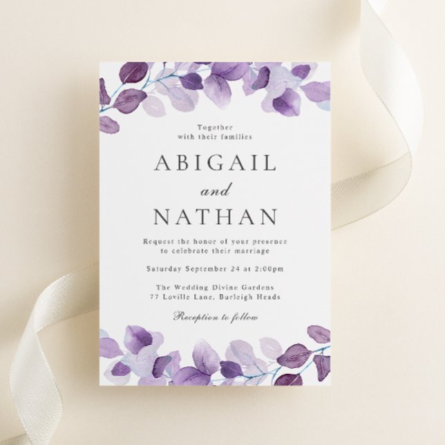 Lavender Purple Leaves Wedding Invitation (Creator Uploaded)