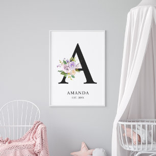 Lavender Purple Letter 'A' Nursery Name Wall Art
