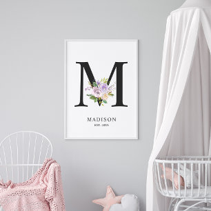 Lavender Purple Letter 'M' Nursery Name Wall Art