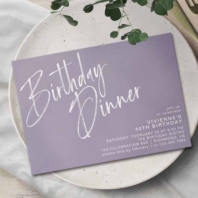 Lavender Purple Lilac | Simple Birthday Dinner Invitation (Creator Uploaded)
