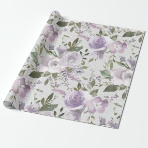 Lavender Purple Lilac Watercolor Floral Flowers Wrapping Paper