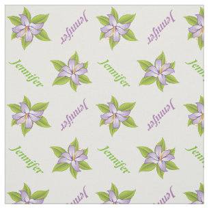 Lavender purple lily and name personalised floral fabric