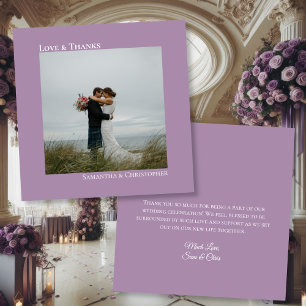 Lavender Purple Love Thanks Photo & Note Wedding Thank You Card
