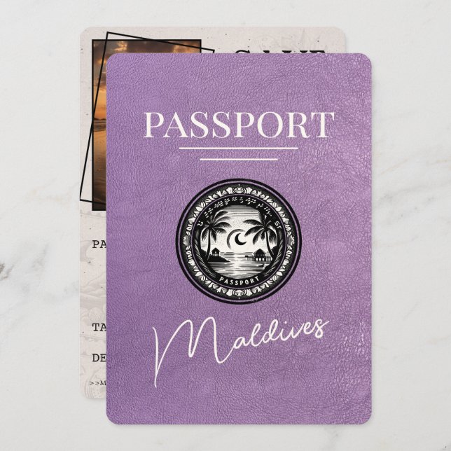 Lavender Purple Maldives Passport Save The Date (Front/Back)