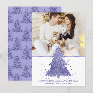 Lavender Purple Merry Christmas Glitter Tree Party Holiday Card