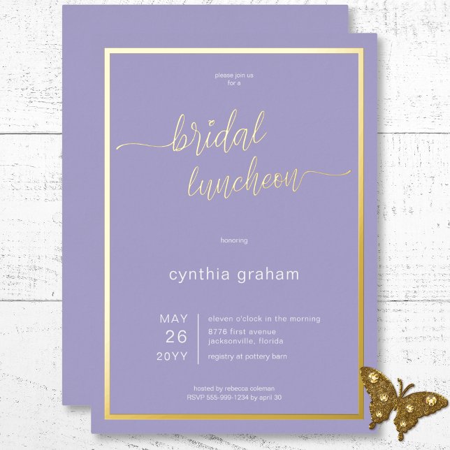 Lavender Purple Modern Minimal Bridal Luncheon (Lavender Purple Modern Minimal Bridal Luncheon Foil Invitation)