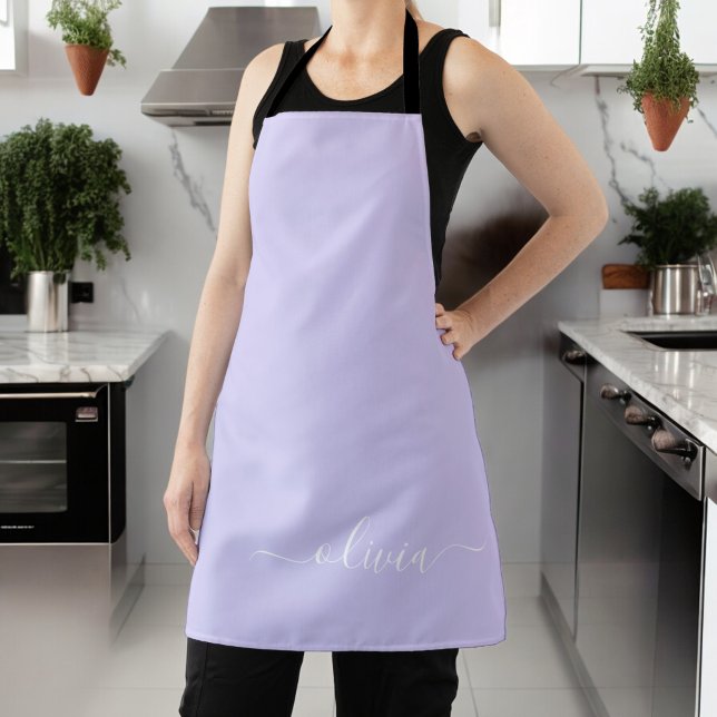Lavender Purple Modern Script Girly Monogram Name Apron (Creator Uploaded)