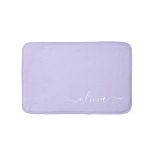 Lavender Purple Modern Script Girly Monogram Name Bath Mat