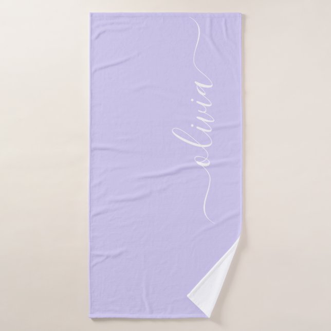 Lavender Purple Modern Script Girly Monogram Name Bath Towel (Bath Towel)