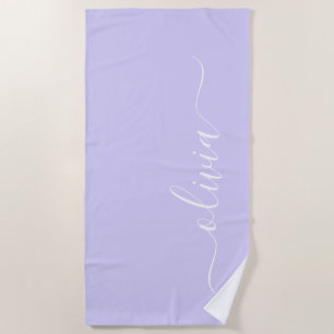 Lavender Purple Modern Script Girly Monogram Name Beach Towel