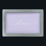 Lavender Purple Modern Script Girly Monogram Name Belt Buckle<br><div class="desc">Lavender Purple Simple Script Monogram Name Belt Buckle. This makes the perfect graduation,  sweet 16 16th,  18th,  21st,  30th,  40th,  50th,  60th,  70th,  80th,  90th,  100th birthday,  wedding,  bridal shower,  anniversary,  baby shower or bachelorette party gift for someone that loves glam luxury and chic styles.</div>