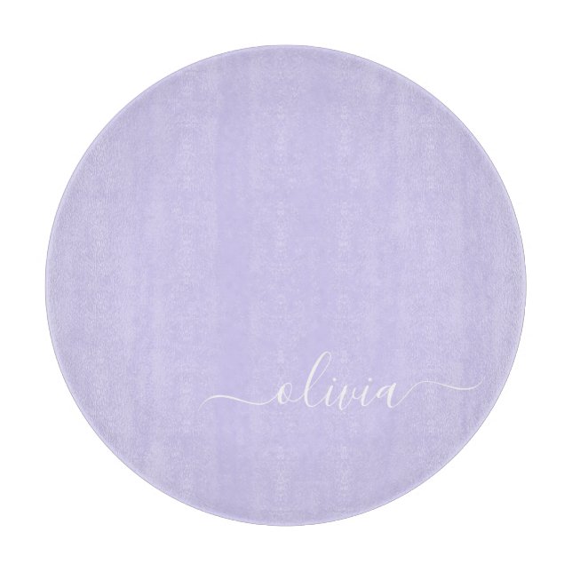 Lavender Purple Modern Script Girly Monogram Name Cutting Board (Front)