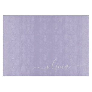 Lavender Purple Modern Script Girly Monogram Name Cutting Board