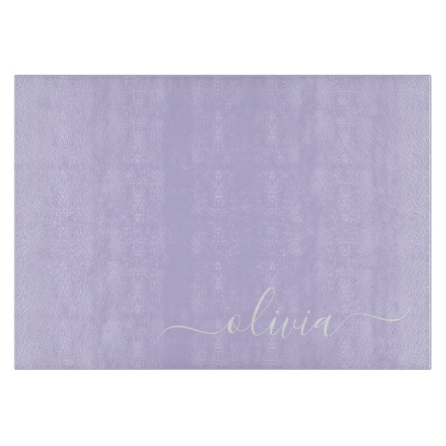 Lavender Purple Modern Script Girly Monogram Name Cutting Board (Front)